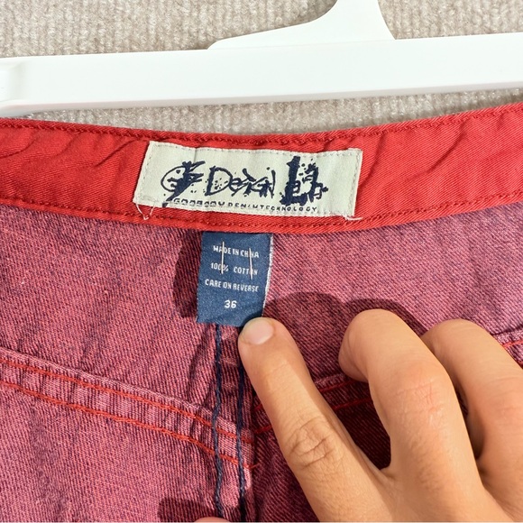 GodBody Denim Red Jean Shorts Men 36x18 Relaxed Wide Leg Baggy Hip Hop Y2K Wide - Picture 3 of 8